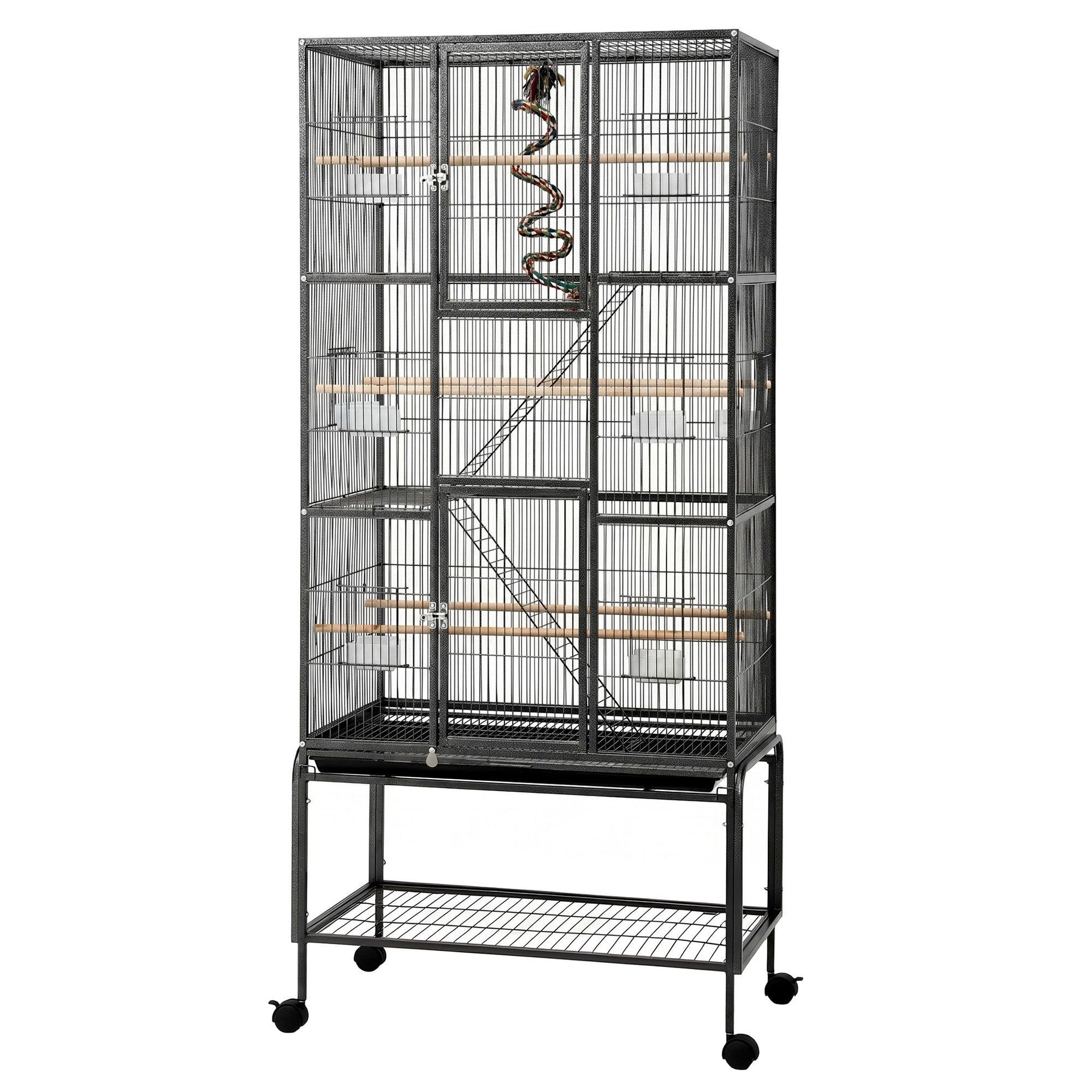 i.Pet 176cm 3-Tier Large Bird Cage Aviary with Ladder Parrot Budgie Wheels Black Awezingly