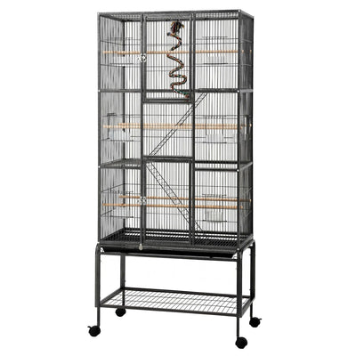 i.Pet 176cm 3-Tier Large Bird Cage Aviary with Ladder Parrot Budgie Wheels Black