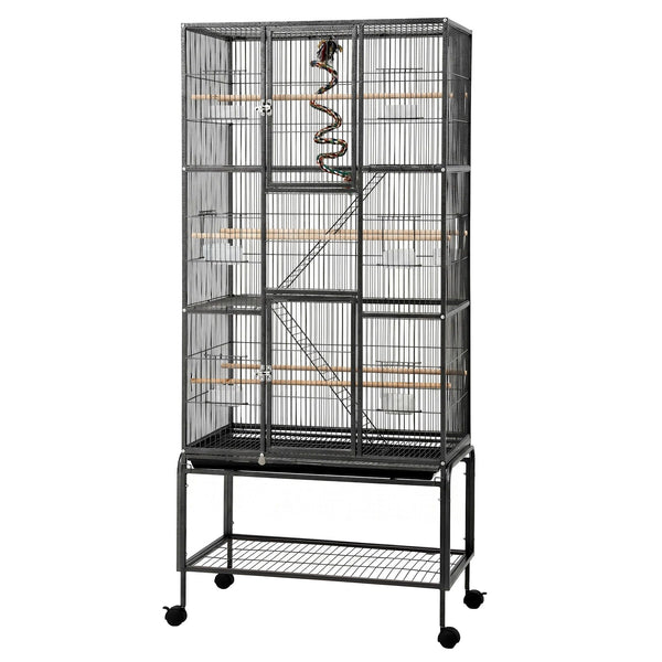 i.Pet 176cm 3-Tier Large Bird Cage Aviary with Ladder Parrot Budgie Wheels Black Awezingly
