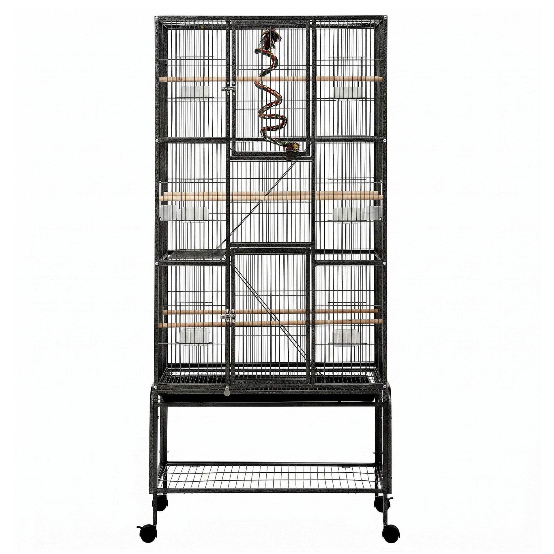 i.Pet 176cm 3-Tier Large Bird Cage Aviary with Ladder Parrot Budgie Wheels Black Awezingly