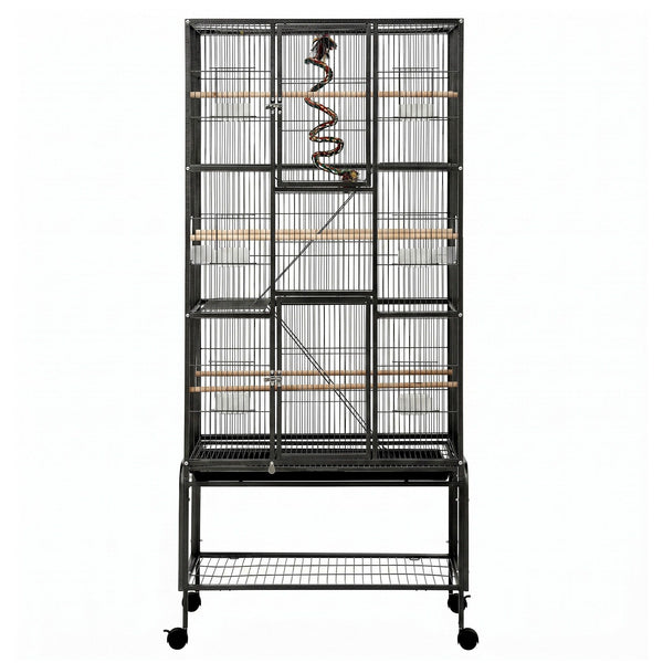 i.Pet 176cm 3-Tier Large Bird Cage Aviary with Ladder Parrot Budgie Wheels Black Awezingly