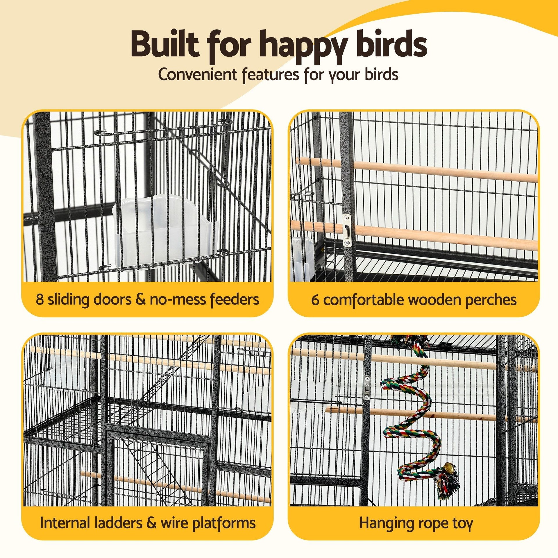 i.Pet 176cm 3-Tier Large Bird Cage Aviary with Ladder Parrot Budgie Wheels Black Awezingly