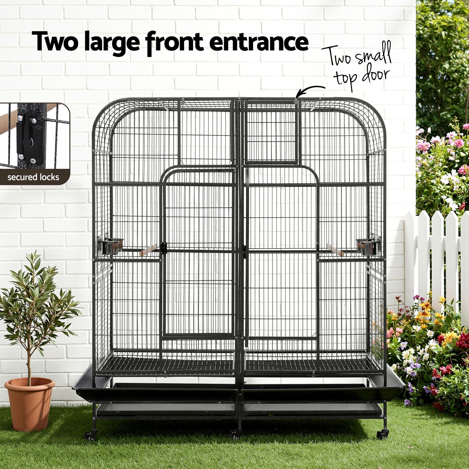 i.Pet Bird Cage Extra Large Aviary 185cm Pet Parrot Cage Castor Wheel Removable Divider Awezingly
