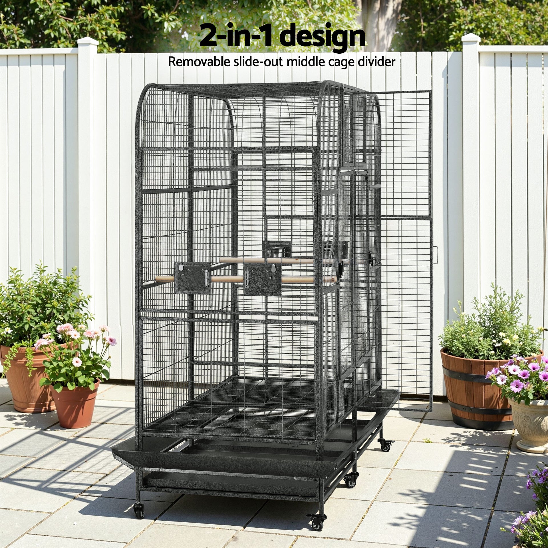i.Pet Bird Cage Extra Large Aviary 185cm Pet Parrot Cage Castor Wheel Removable Divider Awezingly