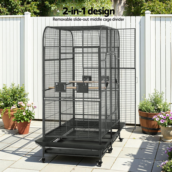 i.Pet Bird Cage Extra Large Aviary 185cm Pet Parrot Cage Castor Wheel Removable Divider Awezingly