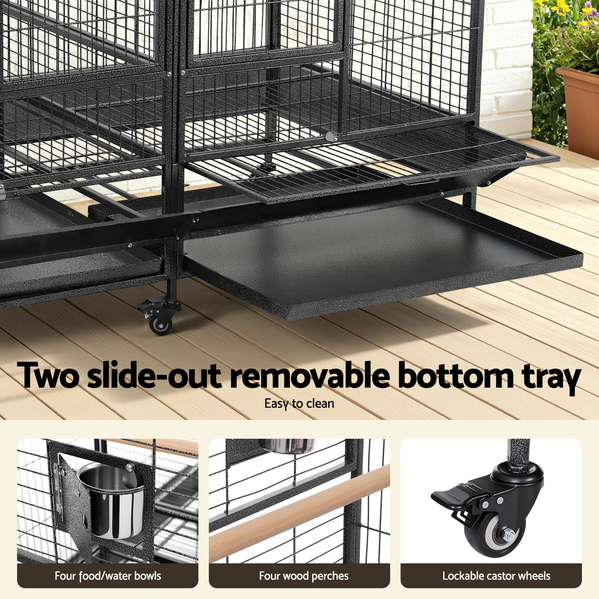 i.Pet Bird Cage Extra Large Aviary 185cm Pet Parrot Cage Castor Wheel Removable Divider Awezingly