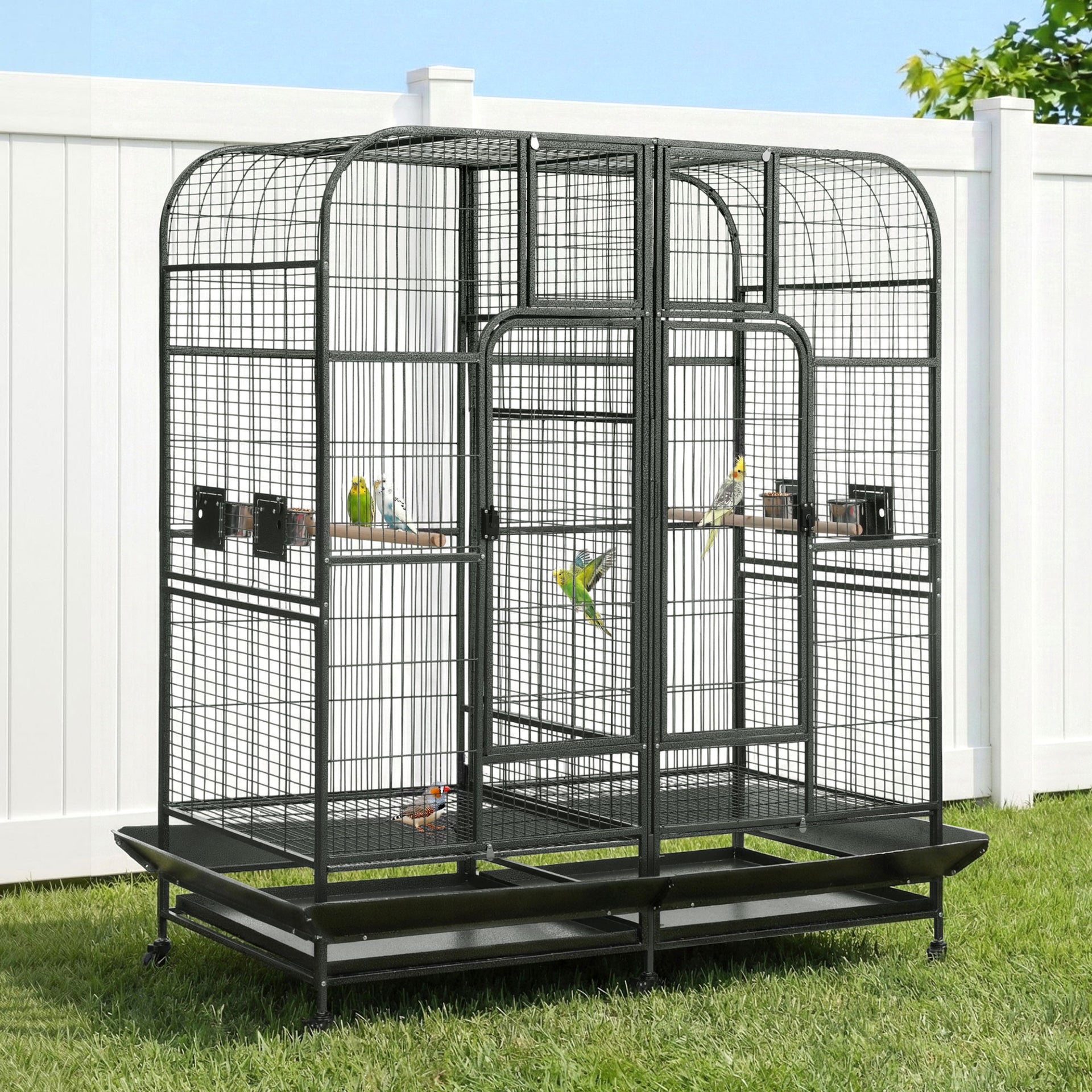 i.Pet Bird Cage Extra Large Aviary 185cm Pet Parrot Cage Castor Wheel Removable Divider Awezingly