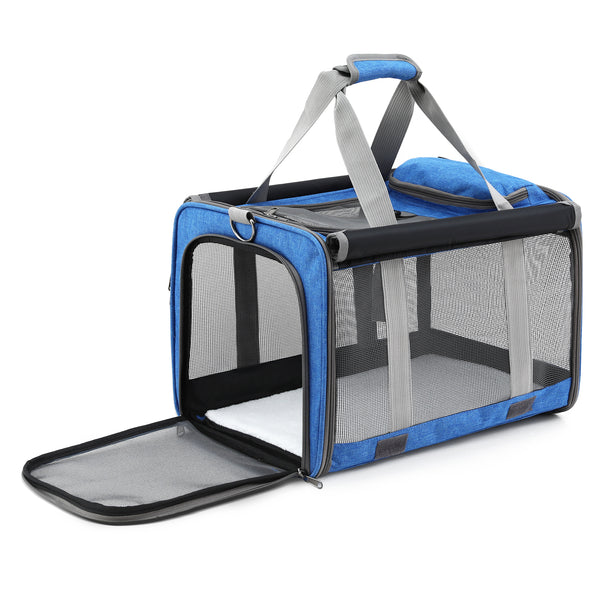 i.Pet Pet Carrier Bag Foldable Dog Cat Durable Crate Travel Cage Portable Car Kennel Blue Awezingly
