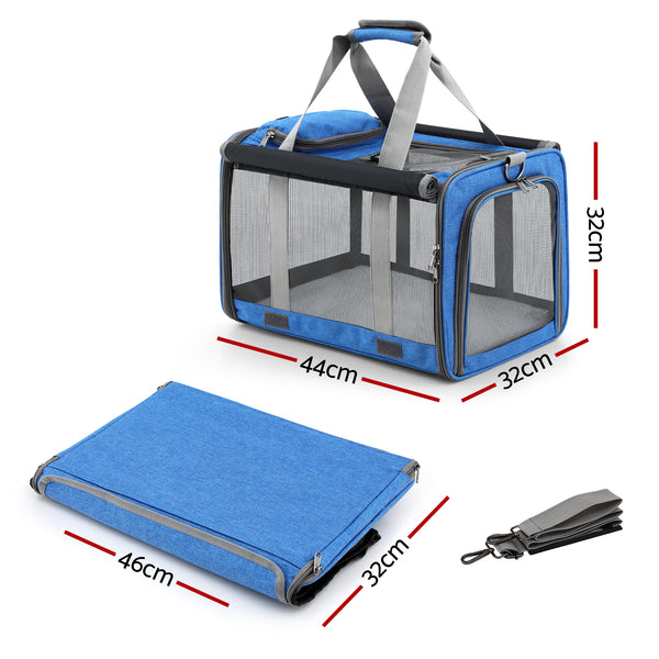 i.Pet Pet Carrier Bag Foldable Dog Cat Durable Crate Travel Cage Portable Car Kennel Blue Awezingly