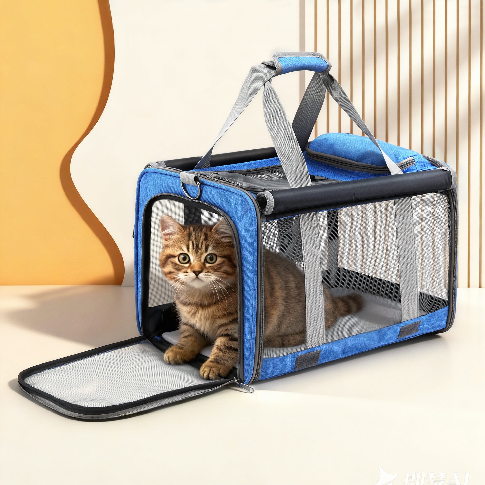 i.Pet Pet Carrier Bag Foldable Dog Cat Durable Crate Travel Cage Portable Car Kennel Blue Awezingly
