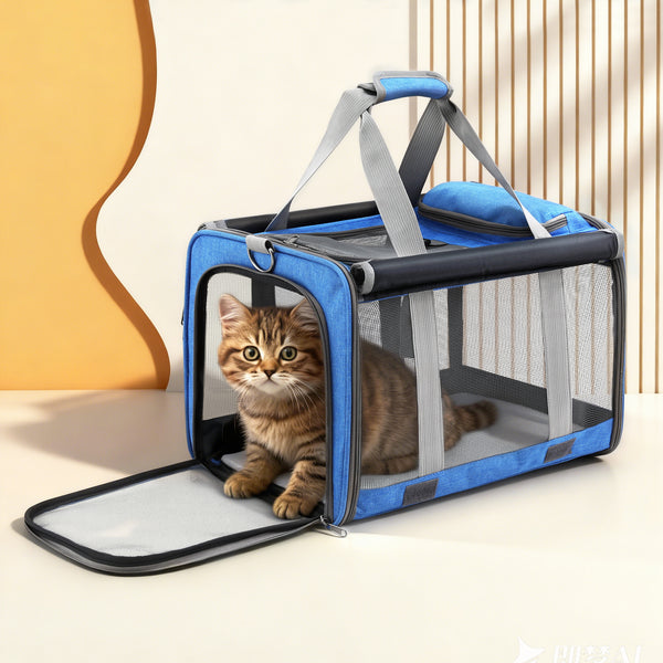 i.Pet Pet Carrier Bag Foldable Dog Cat Durable Crate Travel Cage Portable Car Kennel Blue Awezingly