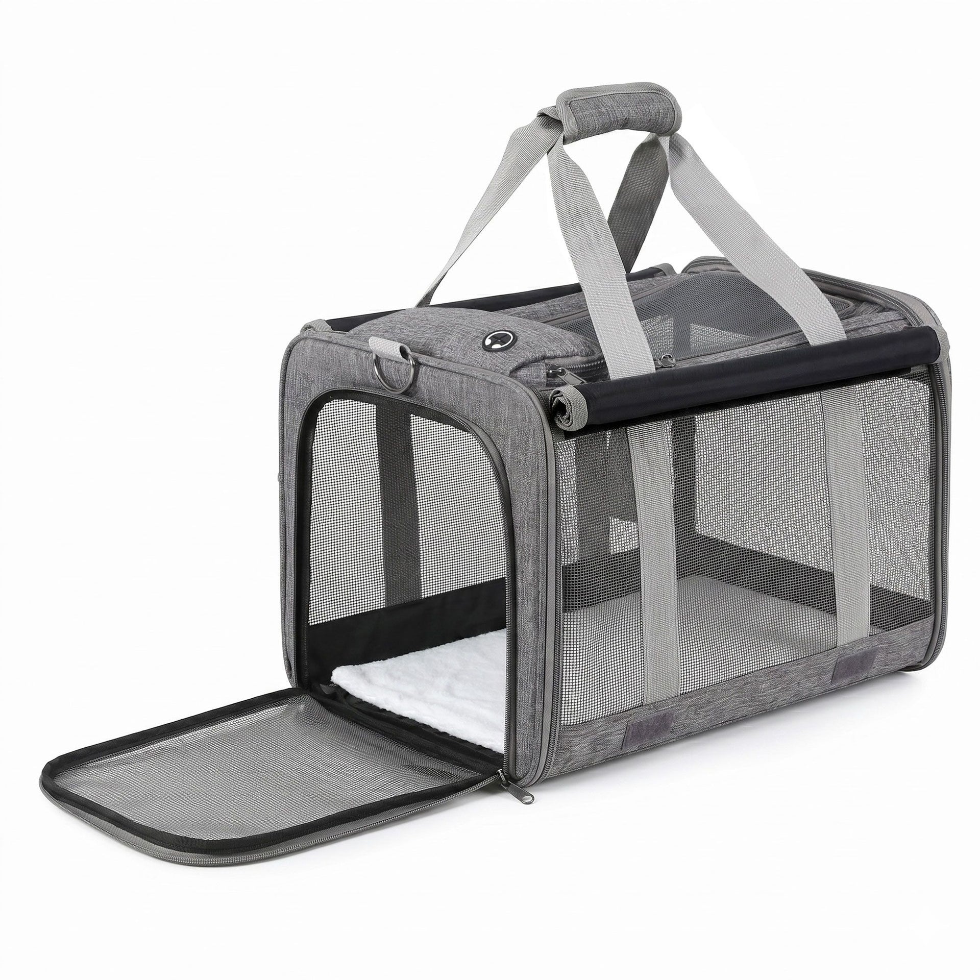 i.Pet Pet Carrier Bag Foldable Dog Cat Durable Crate Travel Cage Portable Car Kennel Grey Awezingly