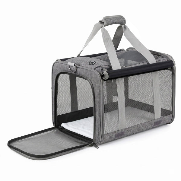 i.Pet Pet Carrier Bag Foldable Dog Cat Durable Crate Travel Cage Portable Car Kennel Grey Awezingly