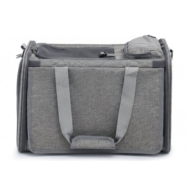 i.Pet Pet Carrier Bag Foldable Dog Cat Durable Crate Travel Cage Portable Car Kennel Grey Awezingly