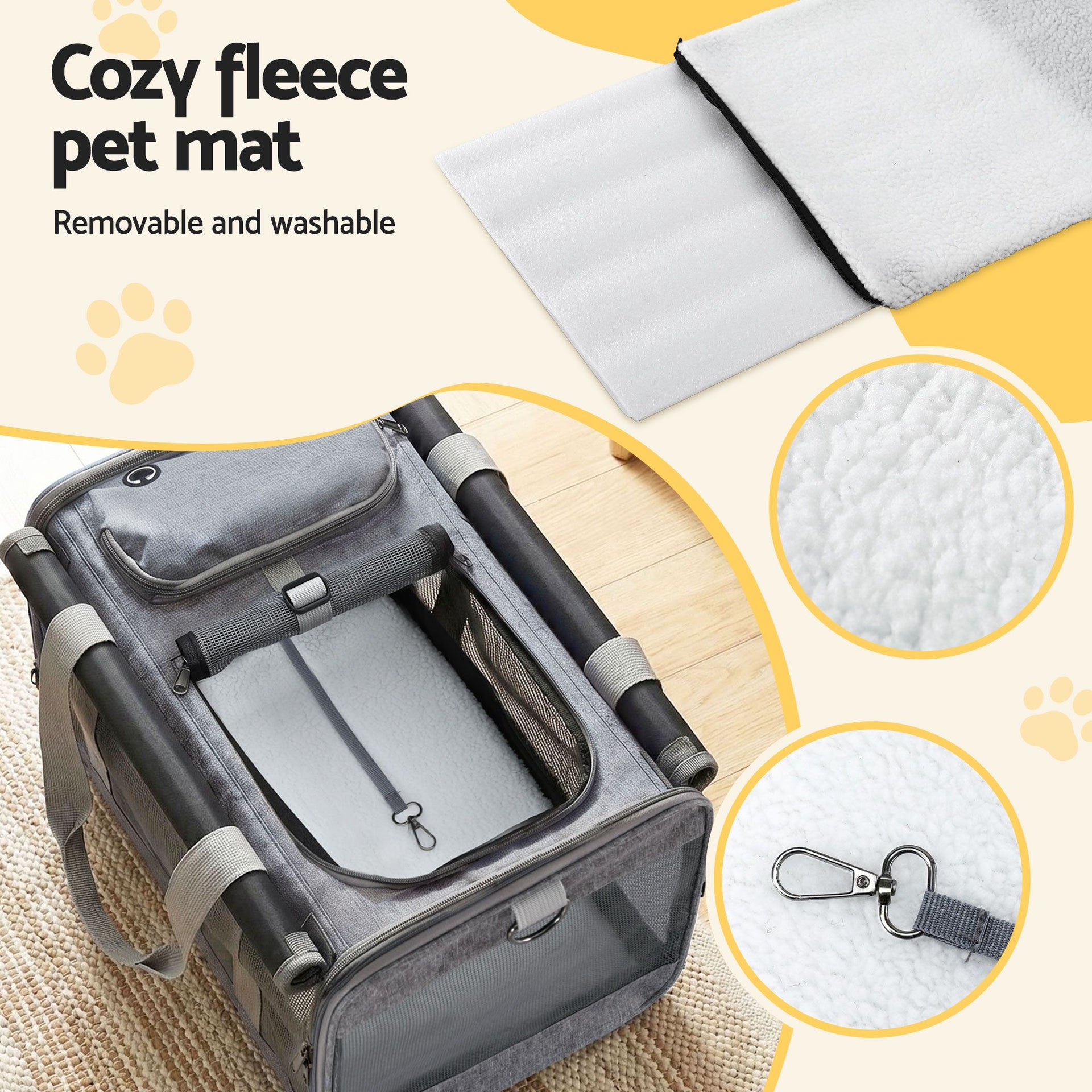 i.Pet Pet Carrier Bag Foldable Dog Cat Durable Crate Travel Cage Portable Car Kennel Grey i.Pet