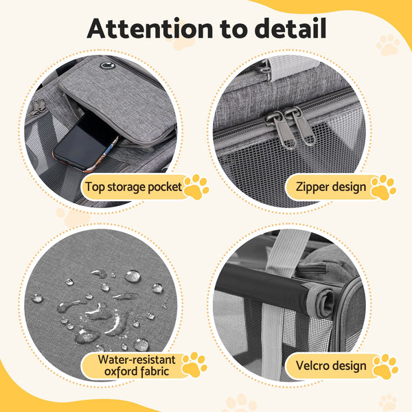 i.Pet Pet Carrier Bag Foldable Dog Cat Durable Crate Travel Cage Portable Car Kennel Grey i.Pet