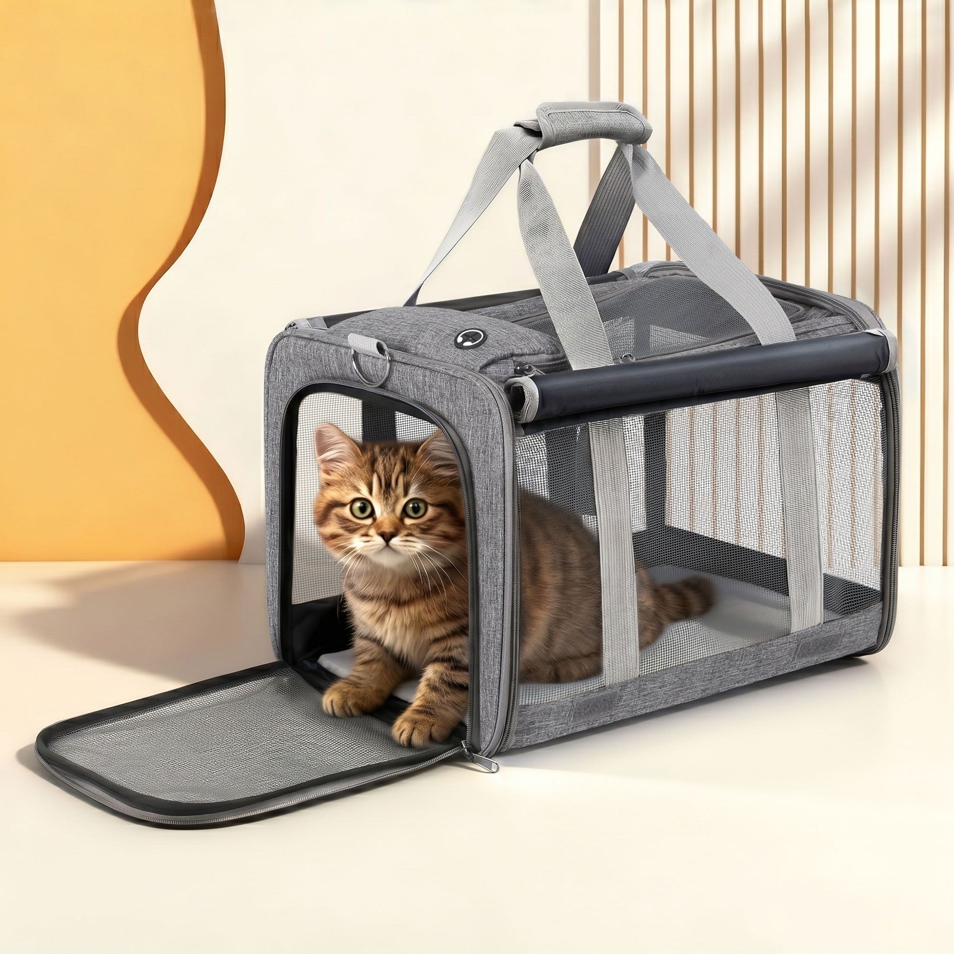 i.Pet Pet Carrier Bag Foldable Dog Cat Durable Crate Travel Cage Portable Car Kennel Grey i.Pet