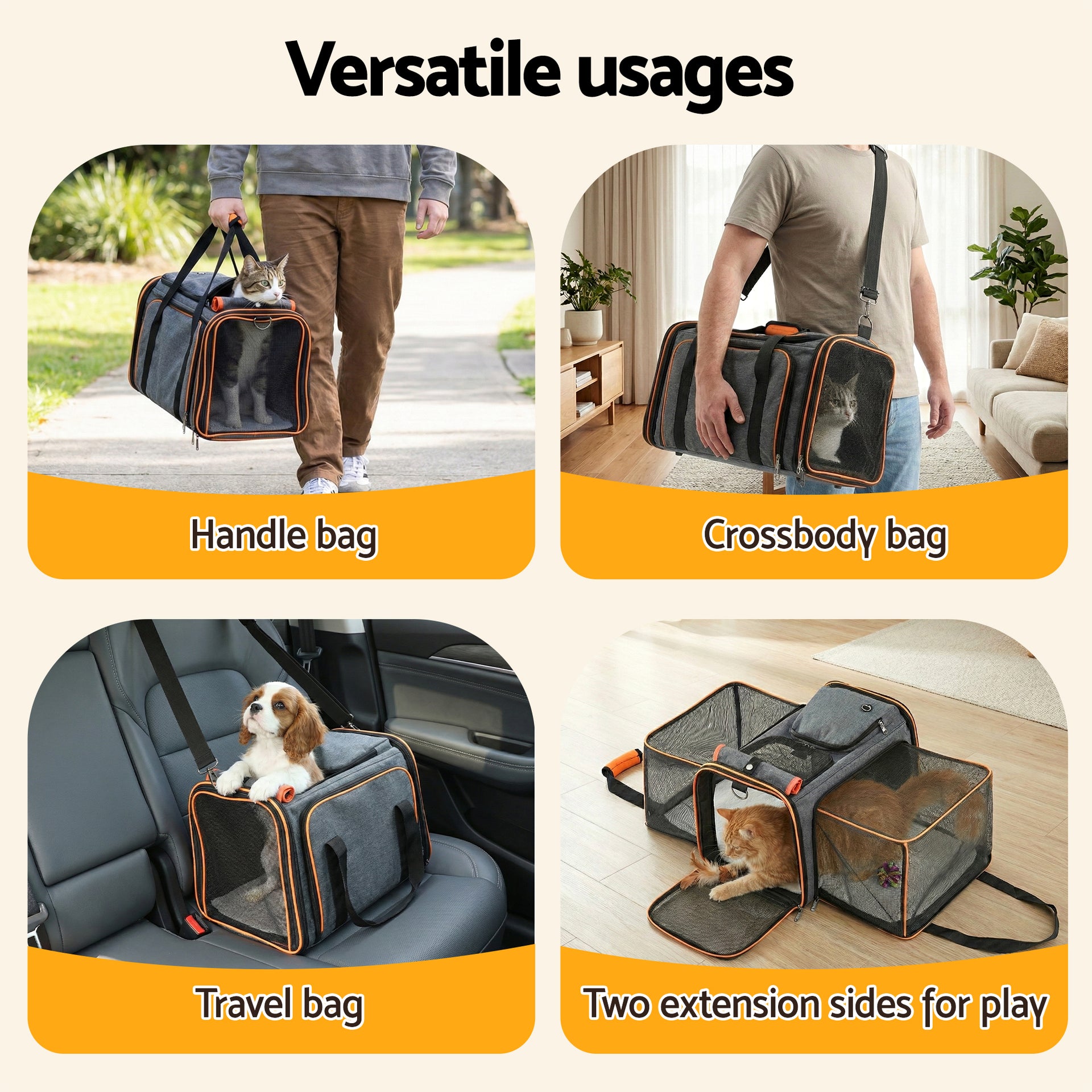 i.Pet Pet Carrier Bag Foldable Expandable Dog Cat Travel Cage Portable Car Kennel Awezingly