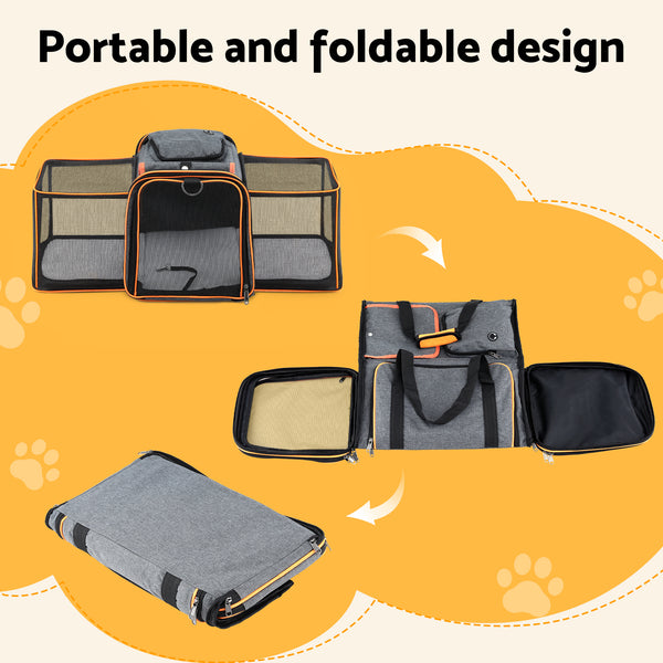 i.Pet Pet Carrier Bag Foldable Expandable Dog Cat Travel Cage Portable Car Kennel Awezingly