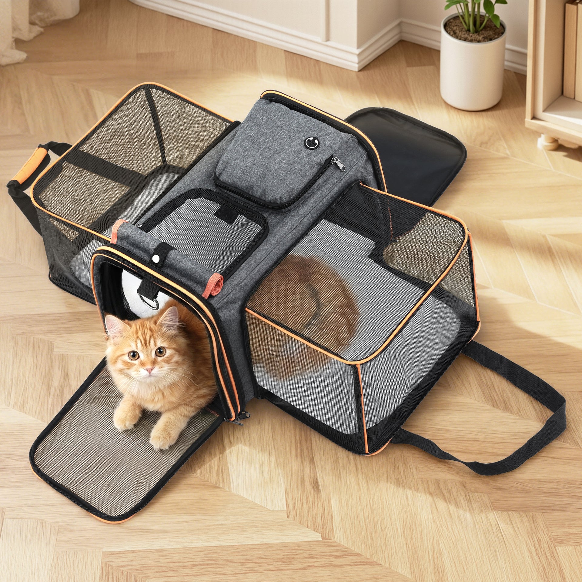 i.Pet Pet Carrier Bag Foldable Expandable Dog Cat Travel Cage Portable Car Kennel Awezingly