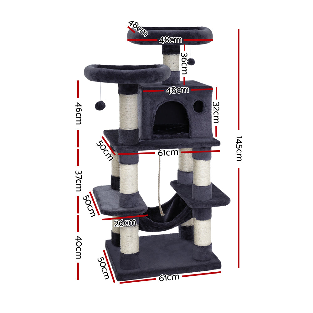 i.Pet Cat Tree 145cm Tower Scratching Post Scratcher Wood Condo House Large Bed i.Pet