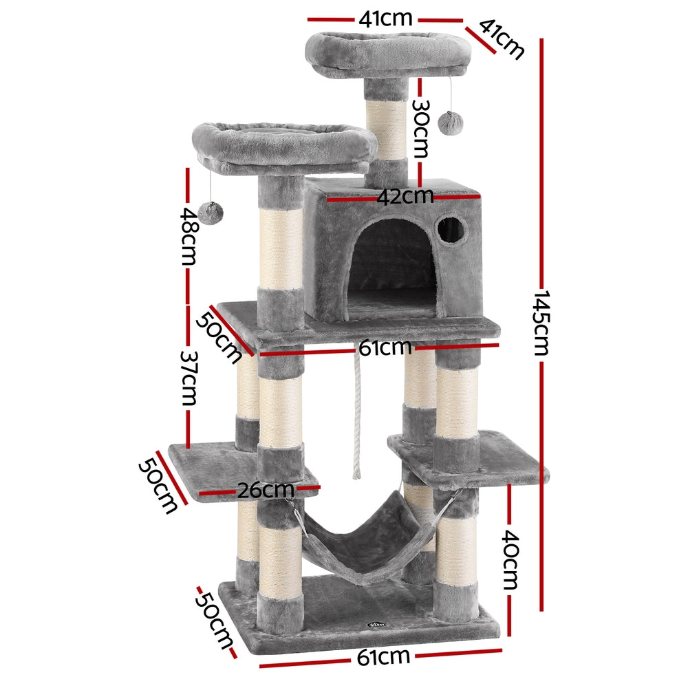 i.Pet Cat Tree 145cm Tower Scratching Post Trees Scratcher Condo House Light Grey i.Pet