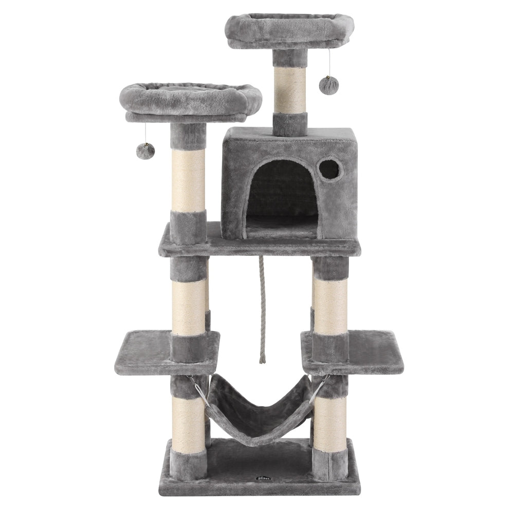 i.Pet Cat Tree 145cm Tower Scratching Post Trees Scratcher Condo House Light Grey i.Pet