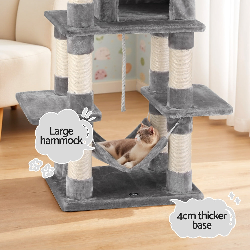 i.Pet Cat Tree 145cm Tower Scratching Post Trees Scratcher Condo House Light Grey i.Pet