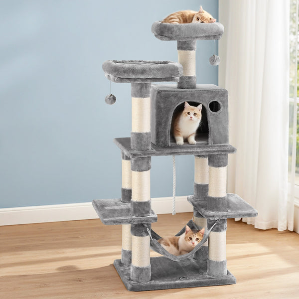 i.Pet Cat Tree 145cm Tower Scratching Post Trees Scratcher Condo House Light Grey i.Pet