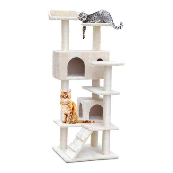 i.Pet Cat Tree 134cm Tower Scratching Post Scratcher Wood Condo House Bed Beige i.Pet