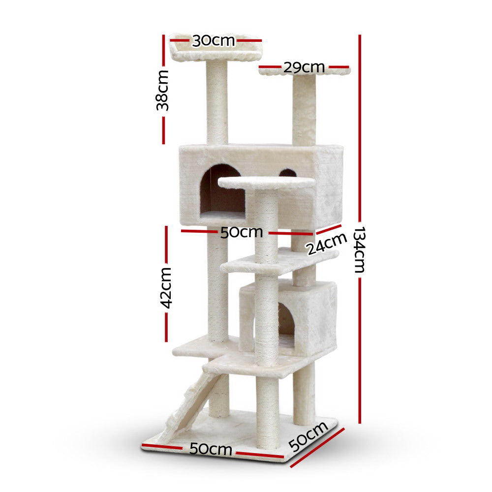 i.Pet Cat Tree 134cm Tower Scratching Post Scratcher Wood Condo House Bed Beige i.Pet