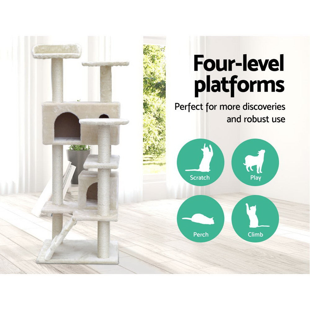 i.Pet Cat Tree 134cm Tower Scratching Post Scratcher Wood Condo House Bed Beige i.Pet
