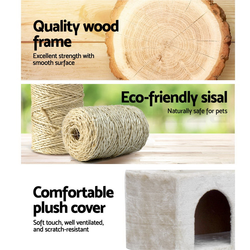 i.Pet Cat Tree 134cm Tower Scratching Post Scratcher Wood Condo House Bed Beige i.Pet