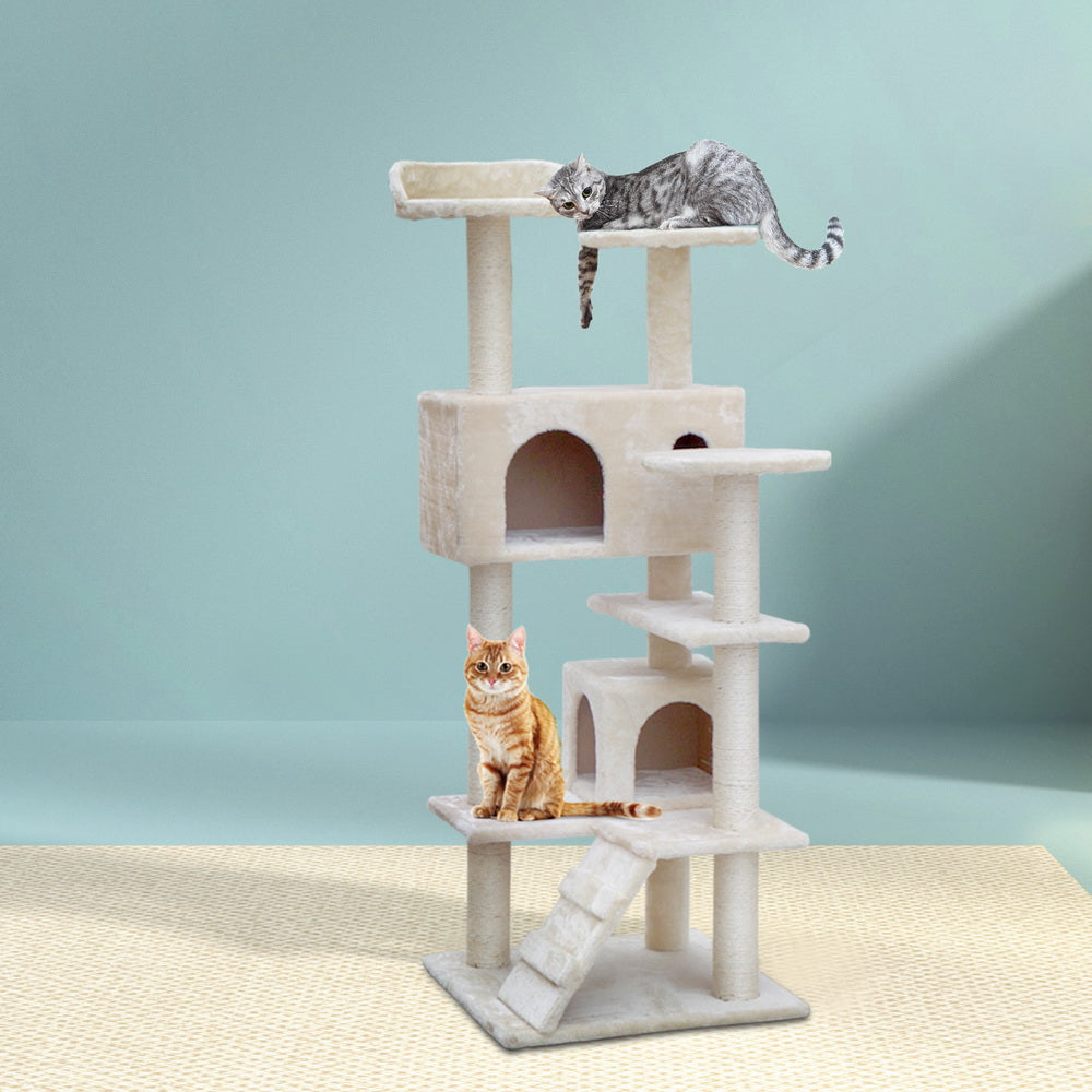 i.Pet Cat Tree 134cm Tower Scratching Post Scratcher Wood Condo House Bed Beige i.Pet