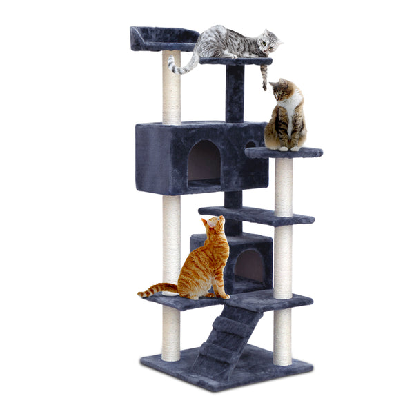 i.Pet Cat Tree 134cm Tower Scratching Post Scratcher Wood Condo House Bed Grey i.Pet