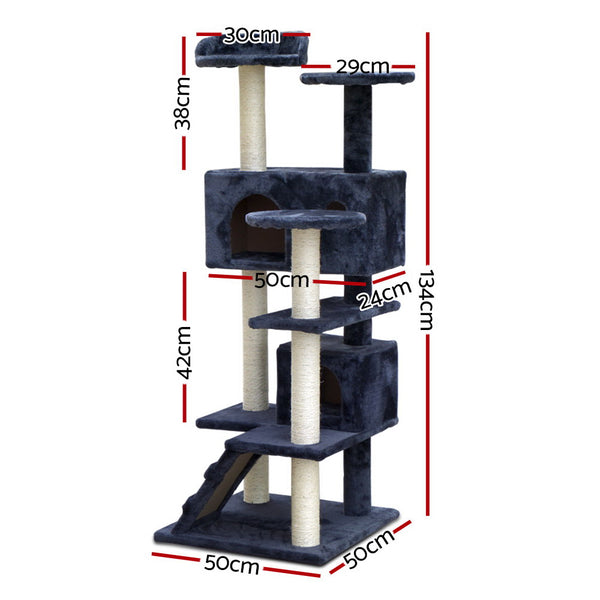 i.Pet Cat Tree 134cm Tower Scratching Post Scratcher Wood Condo House Bed Grey i.Pet