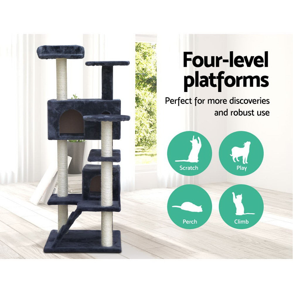 i.Pet Cat Tree 134cm Tower Scratching Post Scratcher Wood Condo House Bed Grey i.Pet