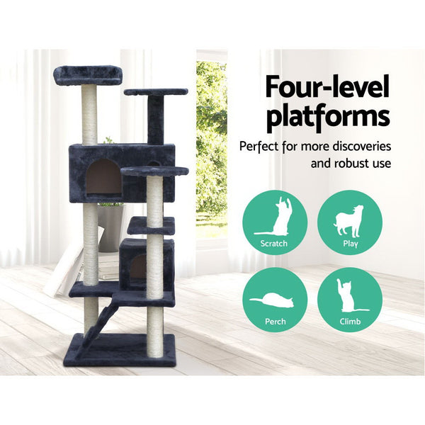 i.Pet Cat Tree 134cm Tower Scratching Post Scratcher Wood Condo House Bed Grey i.Pet
