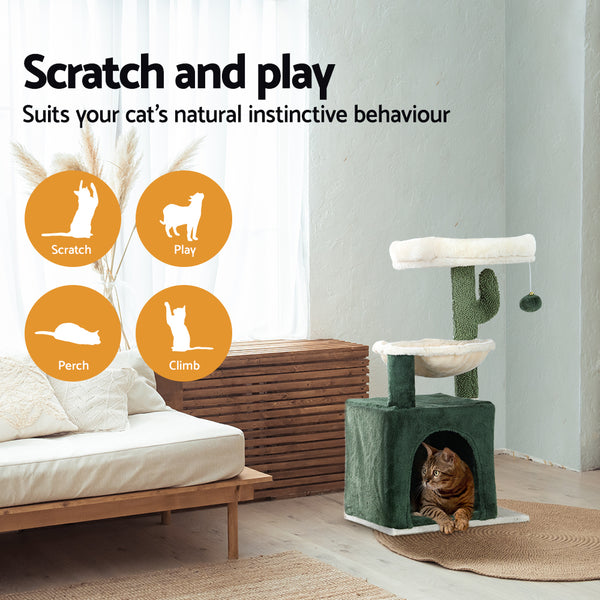 i.Pet Cat Tree 78cm Scratching Post Tower Scratcher Wood Condo House Bed Toys Green i.Pet