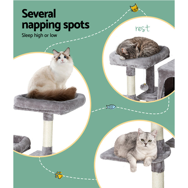 i.Pet Cat Tree 103cm Tower Scratching Post Scratcher Wood Condo House Trees Grey i.Pet