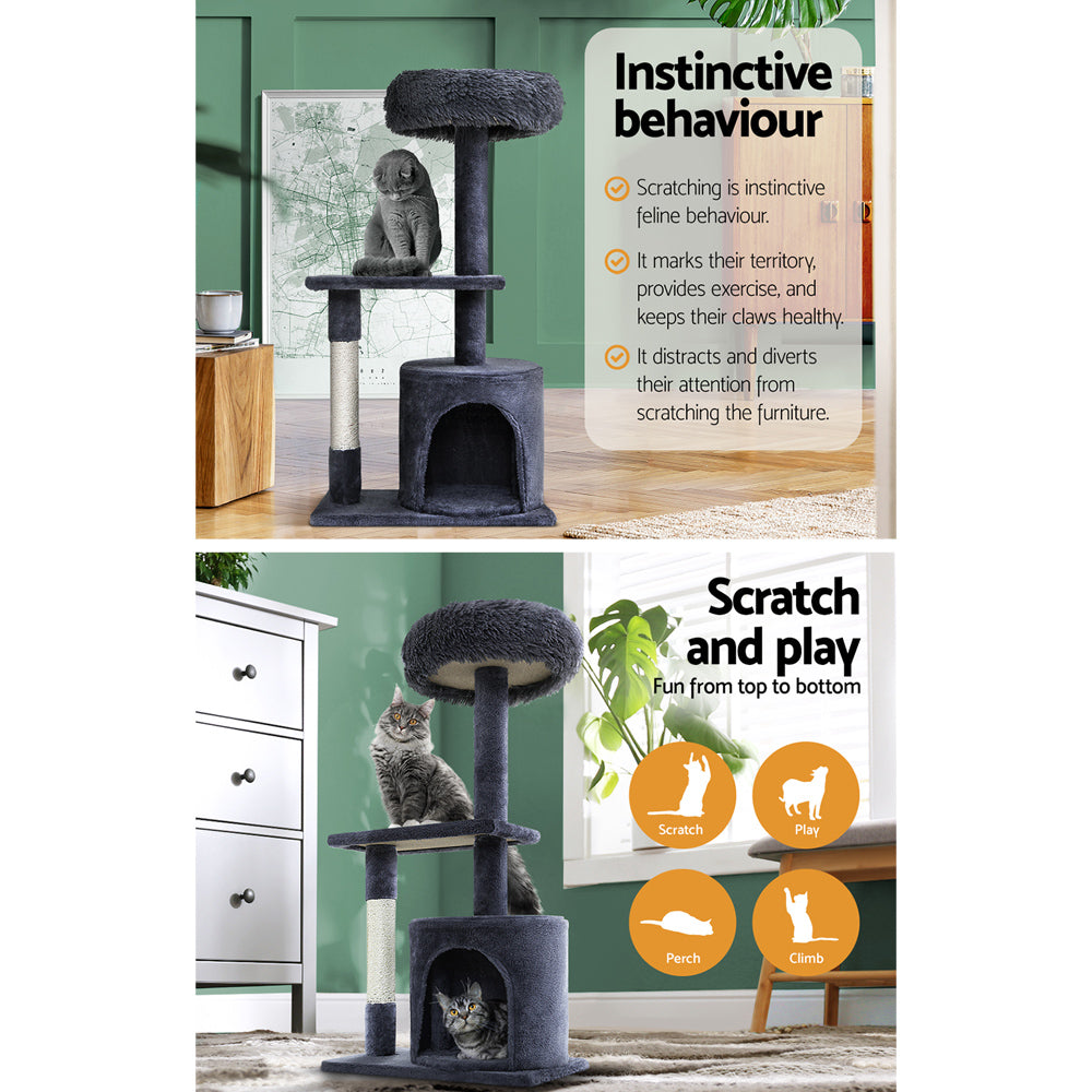 i.Pet Cat Tree 94cm Scratching Post Tower Scratcher Condo House Wood Trees Grey i.Pet