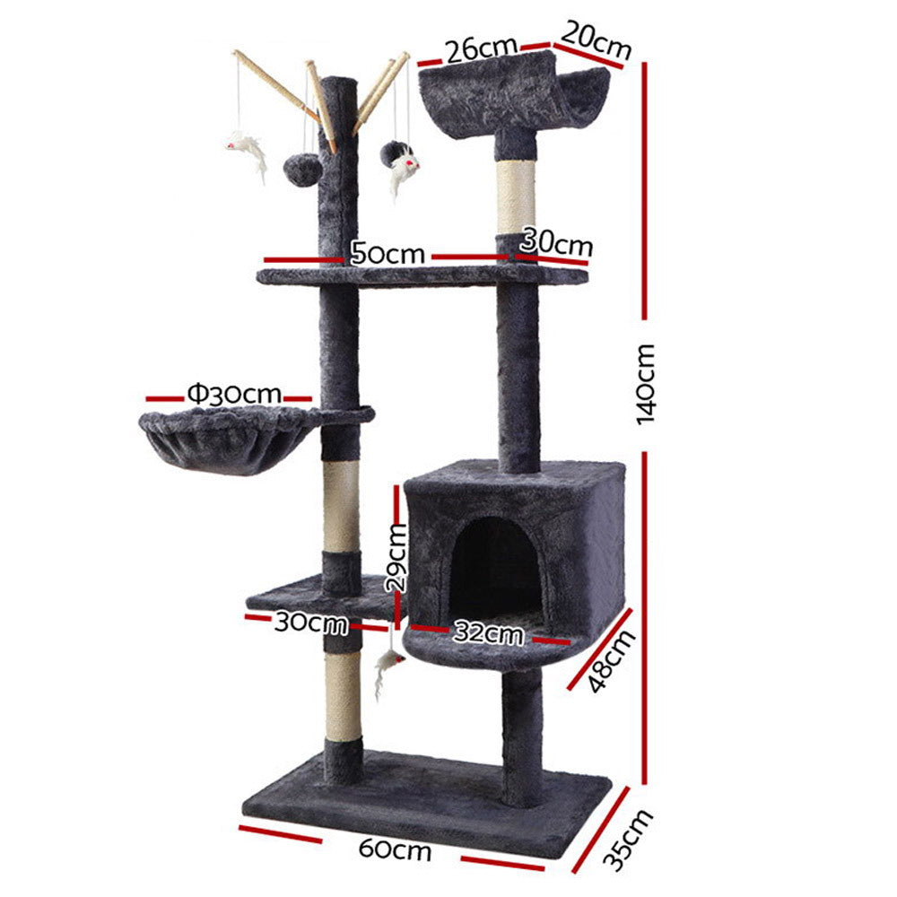 i.Pet Cat Tree 140cm Tower Scratching Post Scratcher Trees Toys Condo Bed Grey i.Pet