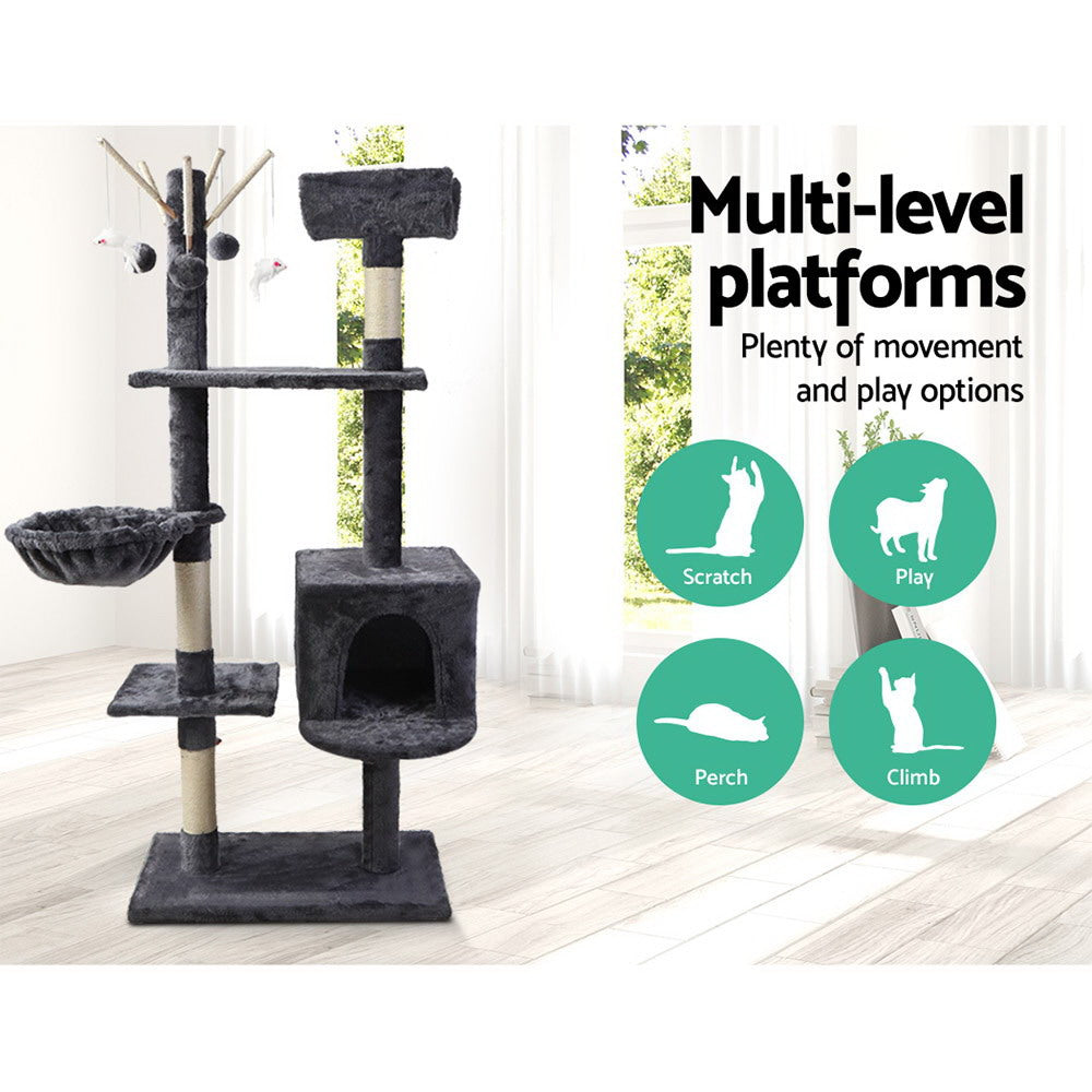 i.Pet Cat Tree 140cm Tower Scratching Post Scratcher Trees Toys Condo Bed Grey i.Pet
