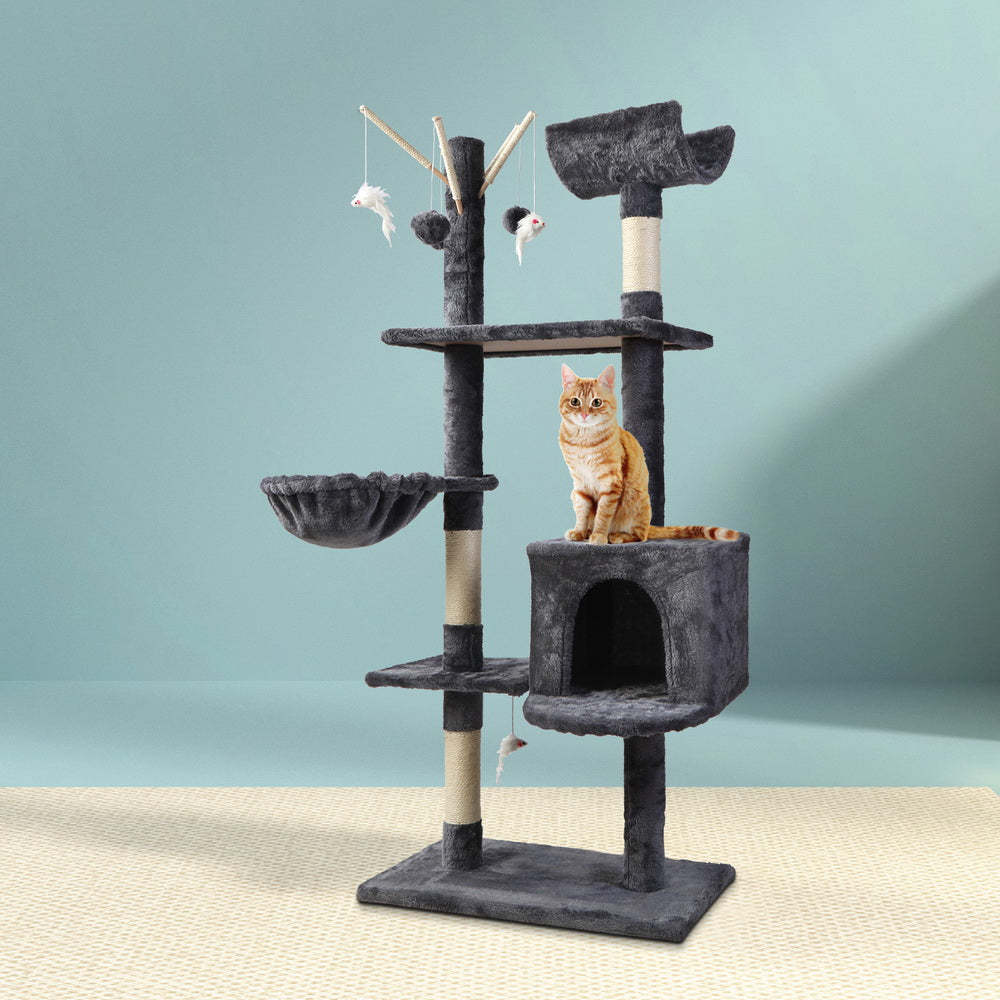 i.Pet Cat Tree 140cm Tower Scratching Post Scratcher Trees Toys Condo Bed Grey i.Pet