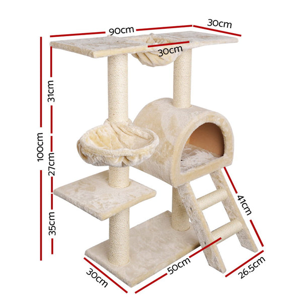 i.Pet Cat Tree 100cm Tower Scratching Post Scratcher Condo House Trees Bed Beige i.Pet