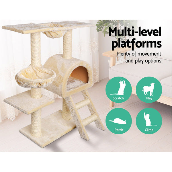 i.Pet Cat Tree 100cm Tower Scratching Post Scratcher Condo House Trees Bed Beige i.Pet