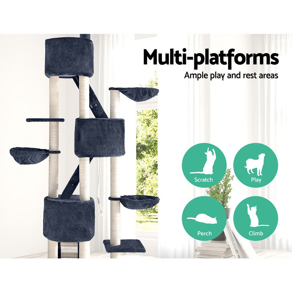 i.Pet Cat Tree 244cm Tower Scratching Post Scratcher Trees Condo House Grey i.Pet