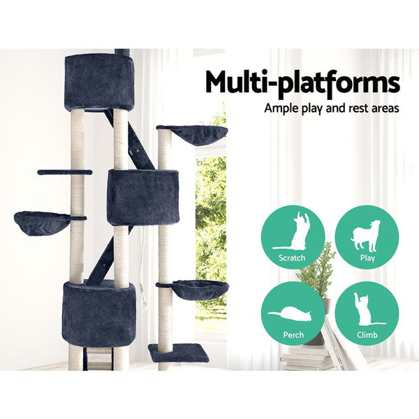 i.Pet Cat Tree 244cm Tower Scratching Post Scratcher Trees Condo House Grey i.Pet