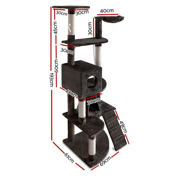 i.Pet Cat Tree 193cm Tower Scratching Post Scratcher Condo House Trees Grey i.Pet