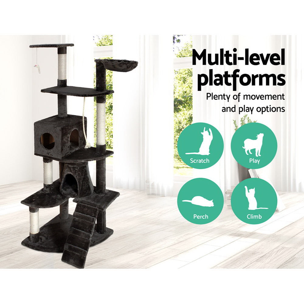 i.Pet Cat Tree 193cm Tower Scratching Post Scratcher Condo House Trees Grey i.Pet